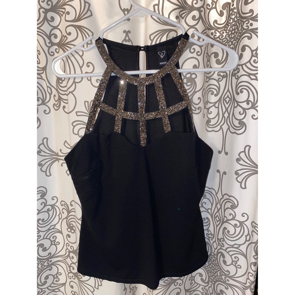 Windsor Black tank top with sparkly caged front